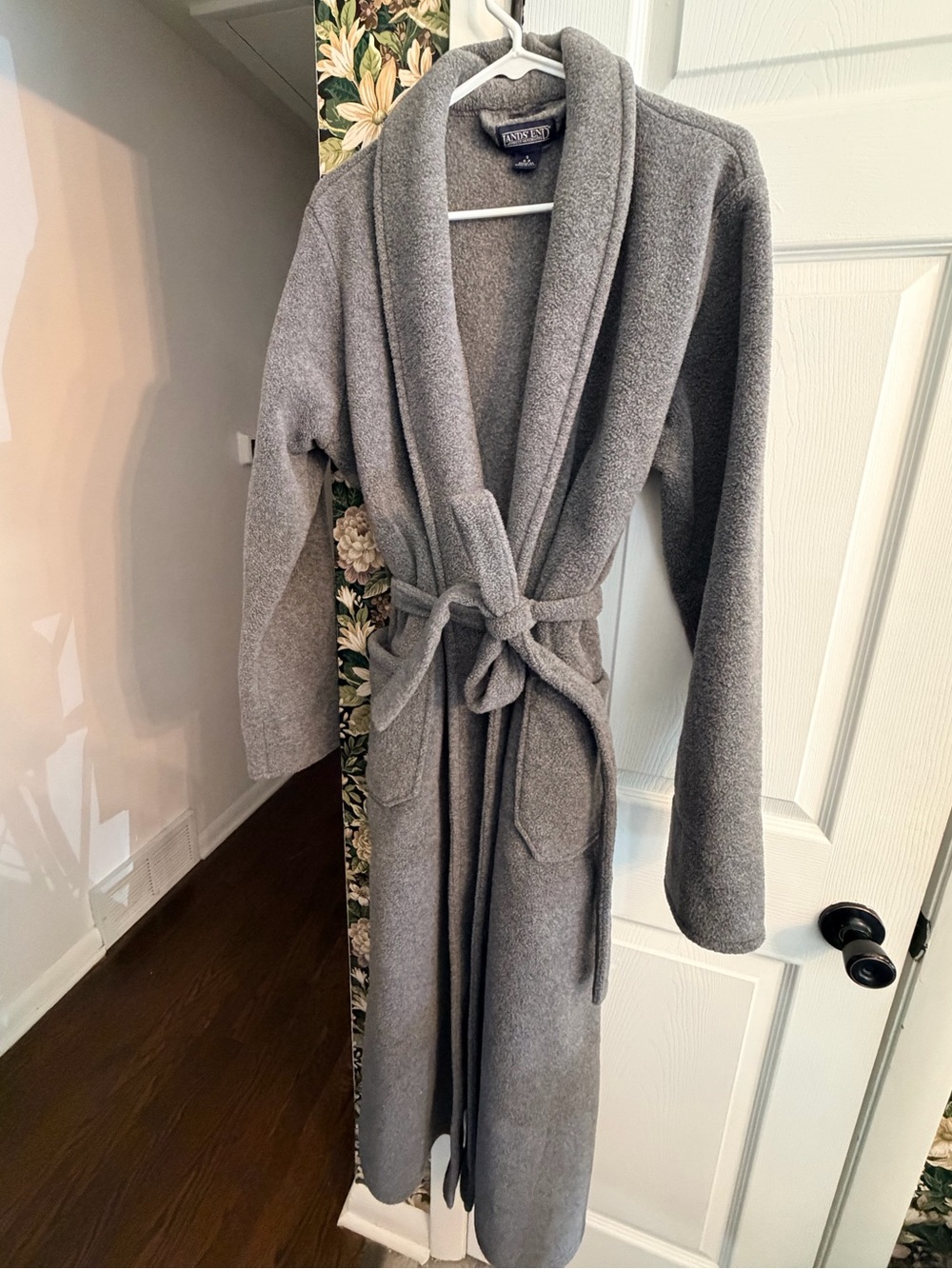Lands' End Grey Heather Fleece Long Robe - Size S